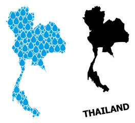 Vector Mosaic Map of Thailand of Water Tears and Solid Map