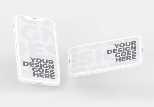Floating White Smartphone Mockups in Vertical and Horizontal Positions