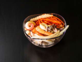 Spicy salad with seafood. Asian cuisine. Vegetarian food.