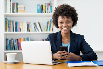 Video call of african american business trainee