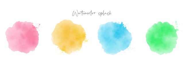 Watercolor paint stroke set, abstract splash color, watercolor effect vector, blue, green, pink and yellow colored texture