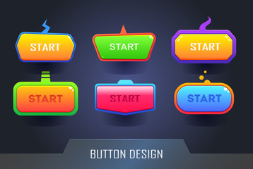 Game Button design set. Set of colored web buttons. Vector Button Set.