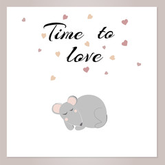 Caption time to sleep with a cute sleeping mouse, vector illustration