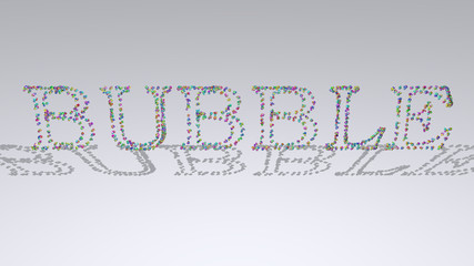 Colorful 3D writting of bubble text with small objects over a white background and matching shadow for illustration and abstract