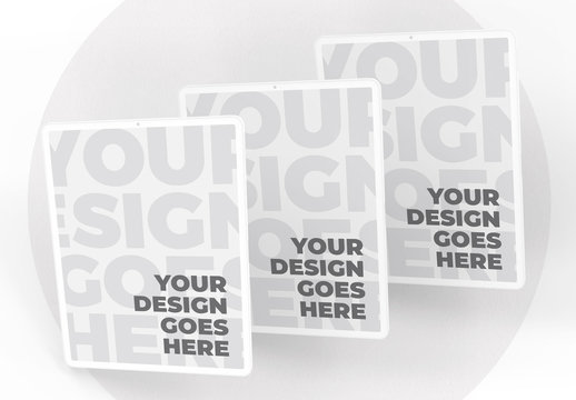 Vertical Clay Style Tablet Mockup with Plaster Circle Background and  Shadows