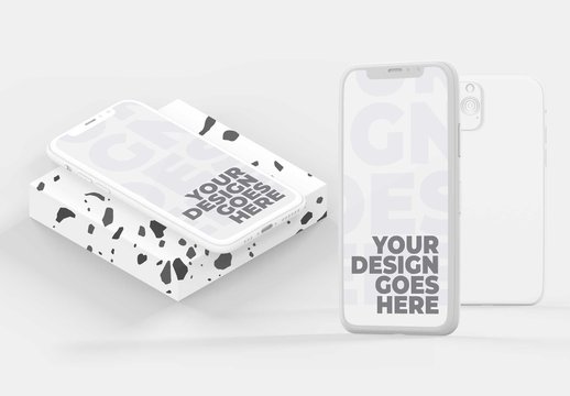 White Clay Smartphone Mockup with Terrazzo Pattern