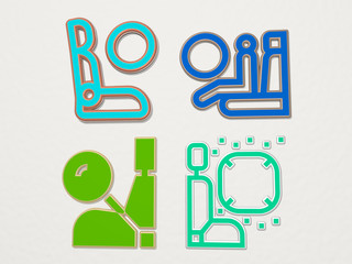 AIRBAG 4 icons set, 3D illustration for car and auto