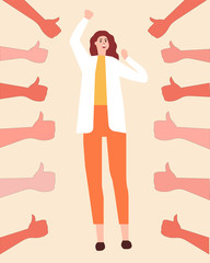 Girl is swayed to thumb up, vector chart