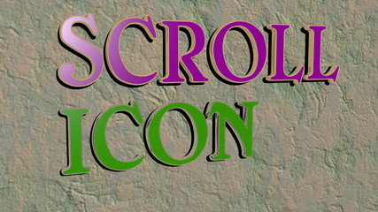 scroll icon text on textured wall, 3D illustration for background and design