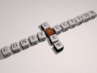 CONSTRUCTION CREW crossword by cubic dice letters, 3D illustration for background and building