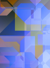 Layers of colorful and vibrant geometrical shapes. Digital illustration of a tech layout. Futuristic design template.