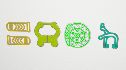 BRAKE 4 icons set, 3D illustration for car and background