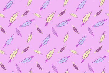 Feather vector seamless pattern. Cute and retro plumage illustration for wallpaper, wrapping, background, fabric and textile.