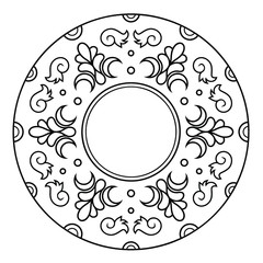 Ornament frame of swirling lines, vegetation, flowers and geometric shapes. Print for the cover of the book, postcards, t-shirts. Illustration for rugs. Decoration element.