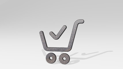 SHOPPING CART CHECK 3D icon standing on the floor, 3D illustration for background and business