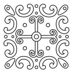 Cross ornament of line, vegetation and swirling lines. Decorative element. Print for the cover of the book, postcards, t-shirts. Illustration for rugs. Image for coloring.