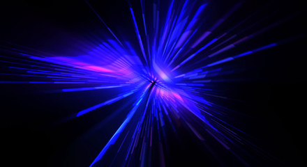 Futuristic lens flare. Light explosion star with glowing particles and lines. Beautiful abstract rays background.