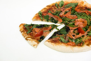 Pizza with losos on the white background.