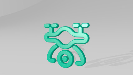 drone camera 3D icon casting shadow, 3D illustration for aerial and view