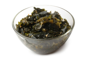 Wakame salad in glass bowl