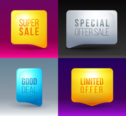 Set of modern colorful sale bubbles. Sale sign icon design. Sale symbol. Speech bubbles with sale icons.
