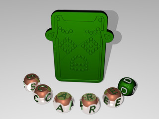 scared round text of cubic letters around 3D icon, 3D illustration for background and afraid