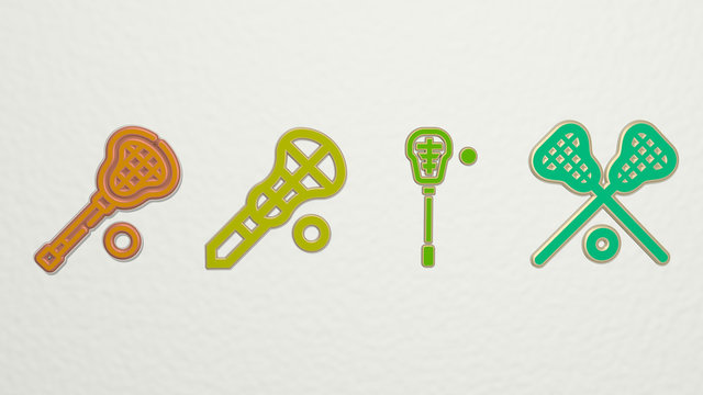 LACROSSE 4 icons set, 3D illustration for ball and stick