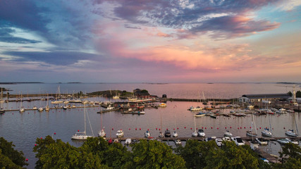 sunset over the harbor