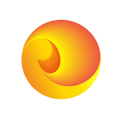 Curl inside the circle. Loop swirl going into perspective. Abstract spherical logo. The circles and spiral are woven.
