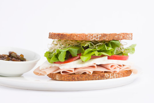 Sandwich de jam&oacute;n de pavo y queso panela