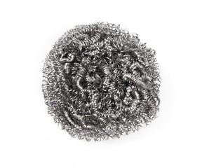 Steel wool scrub pots isolated on white background.