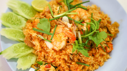 fried rice on wooden background