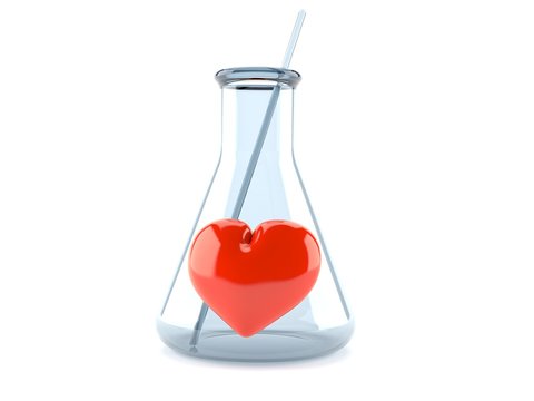 Heart inside chemistry flask