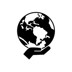 hand holding a earth planet icon, silhouette style
