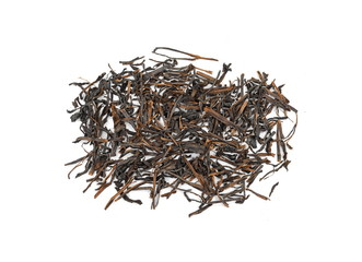 Pile of black tea isolated on white background. Dry black tea isolated