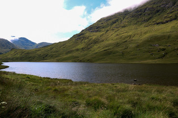 Scottish Loch and Mountains at Dusk in Summer