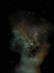 Star field in galaxy space with colorful nebula. Sci fi background of deep space. Ethereal wallpaper.