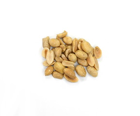 Fried salted peanuts isolated on white background.