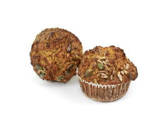 Whole grain muffins isolated on white. Nutrition concept -Healthy small salt muffin bun over white background. Healthy food, Diet, . Homemade delicious baked muffin.