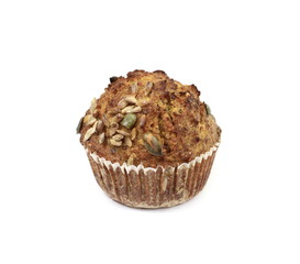 Whole grain muffins isolated on white. Nutrition concept -Healthy small salt muffin bun over white background. Healthy food, Diet, . Homemade delicious baked muffin.