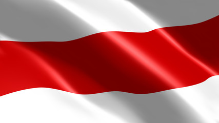 Flag of the historical Belarusian People's Republic wavy close up. Wonderful shiny national belarus republic flag flies in the wind. Belarusian sign, symbol, icon, background