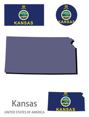 flag and silhouette of Kansas vector