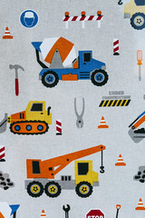 Tissu avec des motifs d'enfant camions et outils de transport - Arrière plan motifs sur le thème des transports