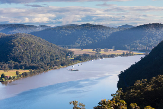 A Car Ferry Crossing The Hawkesbury River In Regional New South Wales In Australia