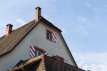 Facades of residential buildings in the old town of Schopfheim in the Black Forest