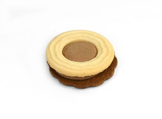 Biscuits with chocolate filling isolated on white background