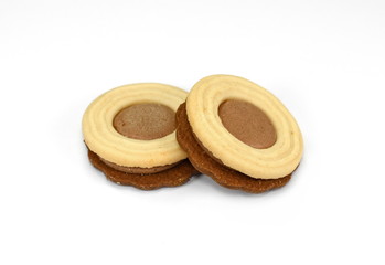 Biscuits with chocolate filling isolated on white background