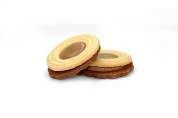 Biscuits with chocolate filling isolated on white background