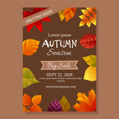 Autumn seasonal posters with autumn leaves elements in fall colors