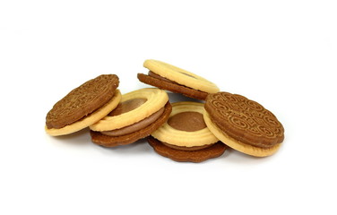 Biscuits with chocolate filling isolated on white background